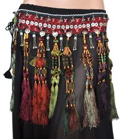 Afghani Tribal Belt with Long Silk Tassels Dancing Costumes, Dance Clothing, Tassel Belt, Hip Scarves, Dance Accessories, Belly Dancing