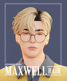 a man wearing glasses and a yellow shirt with the words maxwell hair on it's forehead