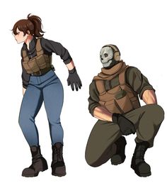 two anime characters one with a skeleton head and the other in overalls