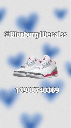 a pair of white and red sneakers with the words bloxburg decals