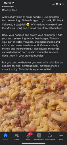 the recipe for macaroni and cheese is shown