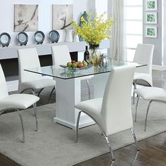 Eva CM3917T White/Clear Contemporary Dining Table By Furniture Of America - sofafair.com Mini Dining Room, Zinc Table, Double Pedestal Dining Table, Glass Top Dining Table, White Dining Table, Contemporary Dining Table, Contemporary Dining Room, Dining Table Black, Serve The Lord