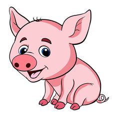 a cartoon pig sitting on the ground with its tongue out and eyes wide open, smiling