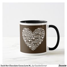 a coffee mug with words in the shape of a heart