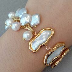 8'' Freshwater White Biwa Keshi Pearl Potato Pearl Chain Bracelet | eBay Pearl White Oyster Bracelet Jewelry, Pearl Charm Metal Bracelet, Baroque Pearl Bracelet Jewelry Gift, Handmade Gold Pearl Metal Bracelet, Handmade Gold Pearl Bracelet, White Pearl Bracelets With Adjustable Chain, Handmade Gold Baroque Pearl Bracelets, White Metal Pearl Bangle Bracelet, Handmade Gold Beaded Bracelets With Baroque Pearls