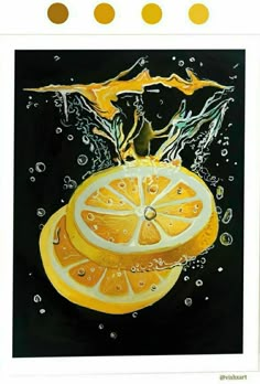 a painting of an orange cut in half