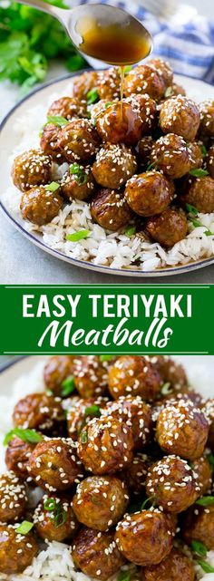 two plates filled with meatballs covered in sesame seeds and garnished with parsley