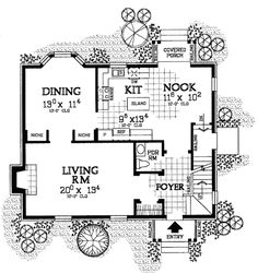 a floor plan for a house with an attached kitchen and living room, as well as dining