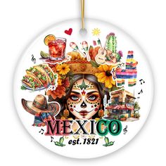 a ceramic ornament with the words mexico on it and images of mexican food