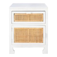 two wicker drawers with one drawer open and the other closed, on a white background