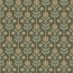 a brown and green flower pattern on a wallpaper background, with small white flowers in the center