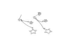 0.12 ct Star with Oval Cable Chain Earrings Designer Style Created Diamond Studs 14k Yellow or White Gold Elegant designer style 14K yellow/white gold flower earrings featuring 0.12 TCW created diamonds design and push-back fastenings. Our created diamonds are synthetic simulants that feature brighter D color , FL / VVS1 clarity and ideal cut making them visually indistinguishable from natural diamonds that cost thousands of dollars. We only use high quality solid gold/silver in our jewelry, WE White Gold Jewelry With Star Charm Dangle, Formal White Gold Jewelry With Star Charm, Formal White Gold Star Charm Jewelry, Gold Flower Earrings, Gold Flower, Pretty Gift, Diamond Design, Designer Style, Chain Earrings