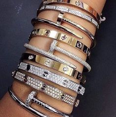 Diamond Love Bracelet # 7 and 8 shown in main photo crystals/ rhinestones fits 6. Bangles Cartier, Jewellery Cartier, Stack Bangles, Nail Bangle, Jewelry Cartier, Bracelet Cartier, Arm Candies, Nail Bracelet, Cartier Bracelet