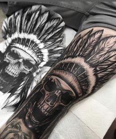 Back Skull Tattoo, Skull Tattoo Arm, Human Skull Tattoo, Indian Headdress Tattoo, Man Arm, Pirate Skull Tattoos, Mangas Tattoo