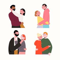 people hugging each other in different poses