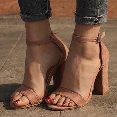 Beautiful And Cute Pink High Block Heel Ankle Strap Sandals Trendy High Heels, Rough Heels, Ankle Strap High Heels, Open Toe High Heels, Womens Summer Shoes, Beige Shoes, Pink Heels, Women Sandals, Open Toe Sandals