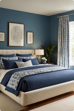 15 Inspiring Blue and Cream Bedroom Ideas: A Perfect Blend of Serenity and Style – Cabin Nook Blue And Cream Bedroom Ideas, Blue And Cream Bedroom, Colored Curtains, Cream Bedroom Ideas, Sea Of Tranquility, Cream Bedroom, Cream Bedrooms, Cream Curtains