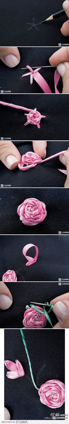 the process of painting pink flowers with acrylic paint on their nails is shown