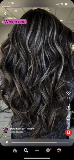 Dark Hair With Highlights And Lowlights, Black Hair With Grey Highlights, Bang Haircuts, Ash Brown Hair With Highlights, Brown Hair With Silver Highlights, Aesthetic Surgeon, Gray Highlights, Silver Hair Highlights, Ashy Hair