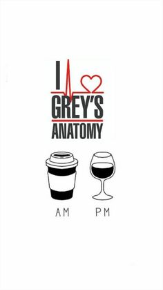 i love grey's anatomy with two glasses of wine and a heart on the side