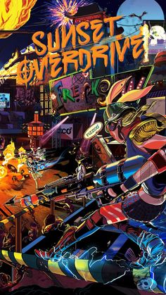 the cover art for sunset overdrive's album, featuring an image of various colorful objects