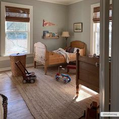 a child's bedroom with toys on the floor