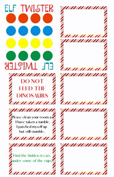 a printable christmas candy bar wrapper with the words, elf twister and don't feed the dinosaurs