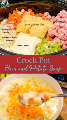 the crock pot ham and potato soup is ready to be eaten