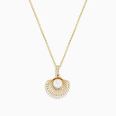 Effy 14K Yellow Gold Pearl and Diamond Shell Necklace Courting Gifts, Shell Necklace, Shell Necklaces, Gold Pearl, Gold Yellow, Gold Necklace, Shells, Yellow Gold, Pendant Necklace