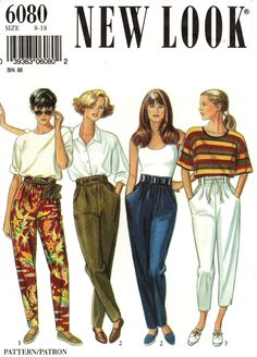 three women's pants and one woman's top sewing pattern, new look