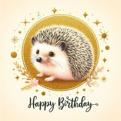 a happy birthday card with an image of a hedge