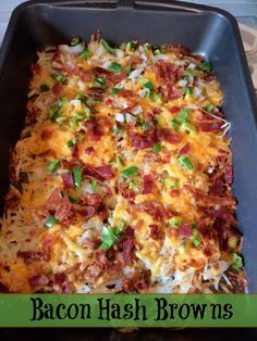 bacon hash browns casserole in a baking pan