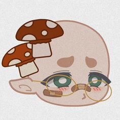 an image of a mushroom with glasses on it's face and mushrooms in the background