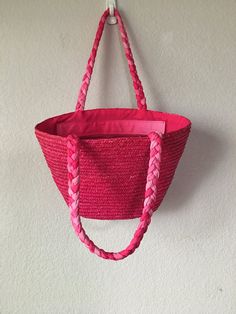 Hot pink straw tote bag Zipper distressed pink closure Distressed pink lining 1 zipper pocket 100% wheat braid Braided fabric handle Condition - like brand new Size - 20 W, 11 H, 6 Depth Being wheat braided, this bag can't be fold for shipping to keep its original shape. Braided Fabric, Straw Tote Bag, Straw Tote, Large Tote Bag, Beautiful Summer, Large Tote, Crochet Bag, Summer Beach, Straw Bag