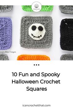 Fun and Spooky Halloween Crochet Squares Granny Square Patterns, Blue Crayon, Crochet Granny Square, Crochet Pumpkin