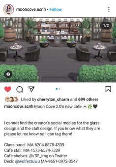 an instagramted post from the moonflower arch on twitter, with a photo of chairs and tables surrounded by green plants