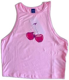 Fitted Casual Tops With Cherry Print, Fitted Casual Cherry Print Tops, Fitted Cherry Print Tops For Spring, Y2k Cherry Print Summer Tops, Trendy Cherry Print Tops For Summer, Trendy Summer Tops With Cherry Print, Fitted Sleeveless Cherry Print Tops, Fitted Sleeveless Top With Cherry Print, Trendy Pink Tops With Cherry Print