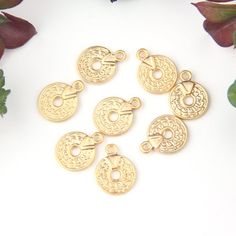 Gold, Textured Mini Flat Disc Charms, Disc Charms, Jewelry Supplies, Jewelry Findings, 8 pcs // GCh-305 Handmade Gold Round Charms, Gold Bohemian Charms For Gifts, Bohemian Gold Charms For Gifts, Gold Metal Round Pendant Charms, Gold Symbolic Metal Charms, Symbolic Gold Metal Charms, Gold Round Charms For Jewelry Making, St Michael Pendant, Silver Pendant Lighting