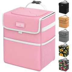 an image of a pink cooler bag with four different colors and designs on the side