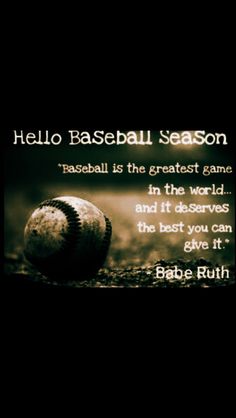 a baseball sitting on top of a field with a caption above it that reads hello baseball season