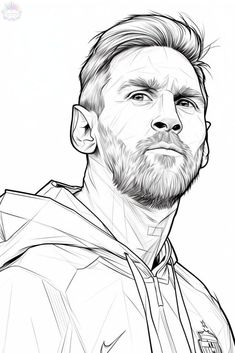 a black and white drawing of a man with a beard