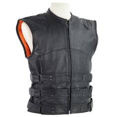 Protector Foam Not Included Not Bulletproof... In Style Only! Black Premium Naked Leather Concealed Carry Swat Team Tactical Bulletproof Style Vest Gun Pockets, Hook Loop Side Adjusters, Orange Liner This Fine Nylon Lined Swat Team Tactical Style Vest Is Made From Heavy Duty Premium Grade Naked Leather Which Has An Already 'Broken In' Feel And Known For Its Durability, Minimal Flaws And Excellent Wear. Product Features: Made From Heavy Duty Premium Leather Zip Front Closure Low Restriction Colla Swat Vest, North Face Retro Nuptse, Plaid Vest Men, Bulletproof Clothing, Mens Fleece Vest, Tactical Style, Tactical Fashion, Armor Vest, Mens Vest Jacket