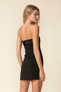 Get ready to make an entrance at your next date night in the See You There Black Mixed Media Strapless Mini Dress! Black fabric (with satin overlap) shapes this strapless corset mini dress featuring a bodycon silhouette. Style with your favorite heels for an up-to-the-minute look. Double lined. DETAILS & CARE Polyester/Spandex. Hand wash cold. Imported. Strapless Black Mini Dress, Strapless Black Dress Short, Strapless Corset Mini Dress, Black Tube Top, Mini Tube Dress, Date Night In, Black Silk Dress, Strapless Corset, Black Strapless Dress