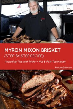 a man standing in front of a pile of meat