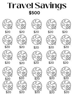 the travel savings sheet for $ 500 is shown in black and white, with an image of