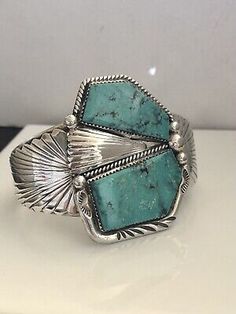 (eBay) Large Signed Sterling Silver Native American Turquoise Stamped Cuff Bracelet Vintage Navajo Jewelry, Navajo Jewelry, Native American Turquoise, American Turquoise, Turquoise Bracelet Cuff, Navajo Turquoise, Turquoise Cuff, Vintage Navajo, Metal Bracelets