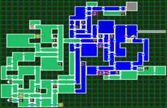 an old computer game map with blue and green squares in the center, surrounded by smaller buildings