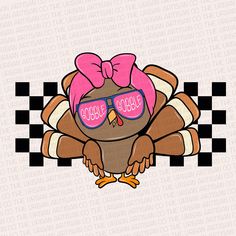 a turkey wearing sunglasses and a pink bow on its head with the word cool in front of it