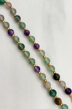 Introducing our beautiful Natural Stone Bead & Gold Chain Necklace! Add a touch of elegance to any outfit with the delicate gold chain and unique natural stone beads. Elevate your style and embrace the natural beauty of this one-of-a-kind necklace. Limited stock available, order now! Details: Natural Fluorite Gold Plated Stainless Steel Chain Length 45cm Elegant Beaded Necklaces For Meditation, Elegant Beaded Necklace For Meditation, Long Beaded Chain Necklace For Meditation, Everyday Green Beaded Chain Necklace, Everyday Green Beaded Necklaces, Green Necklaces With Adjustable Chain And Round Beads, Gold Beaded Necklaces With Gemstone Beads For May Birthstone, Everyday Green Round Bead Necklaces, Everyday Gold Beaded Necklace With Natural Stones