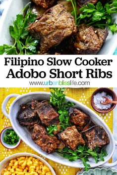 the recipe for this slow cooker adob short ribs is ready to be eaten